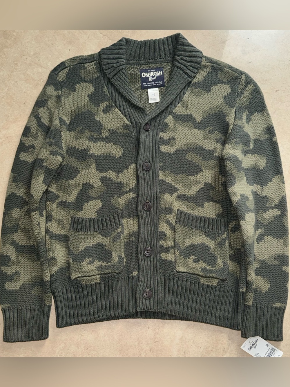 *NWT* OshKosh B'gosh Camo Knit Cardigan Sz. 10